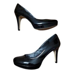Vince Camuto Black Patent Leather Platform Stilettos 9 Sexy Vamp Goth High Heel